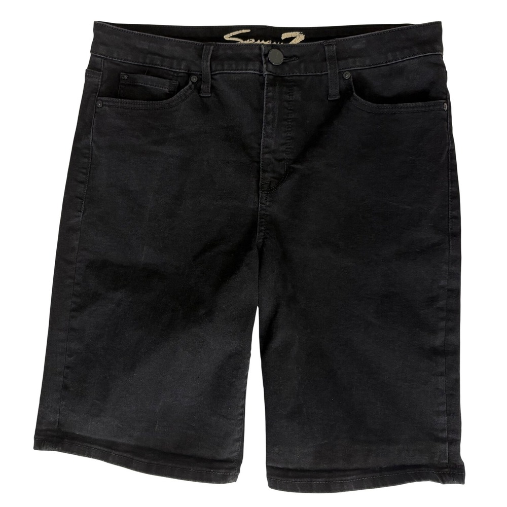 Seven7 Sunset Bermuda Black Denim Shorts Womens Size 14 Stretch Mid Rise